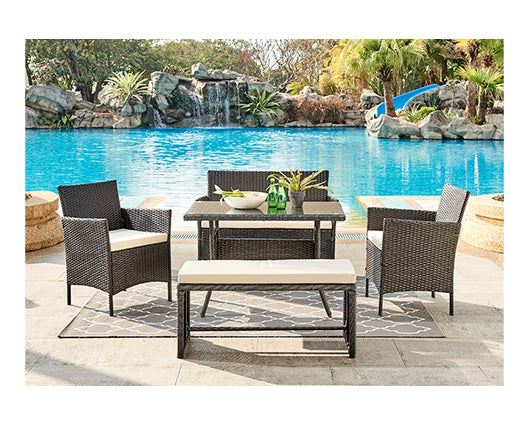 Rosa Black 5PC Dining Set w/ Bench & Cover