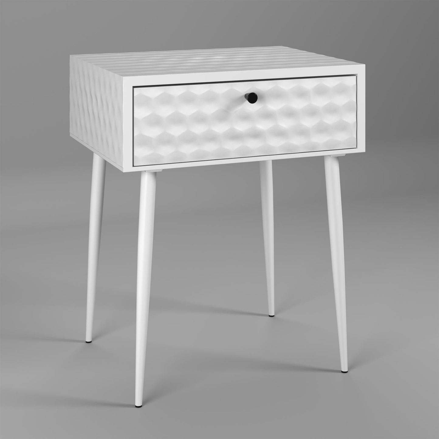 Saturn metal 1 drawer bedside cabinet, white with gold handle