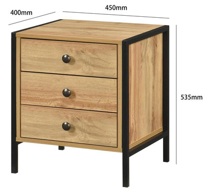 Alva 3 Drawer Bedside - Wotan Oak