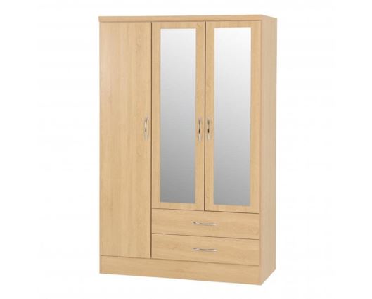 Neptune 3 Door 2 Drawer Mirrored Wardrobe - Sonoma Oak Effect