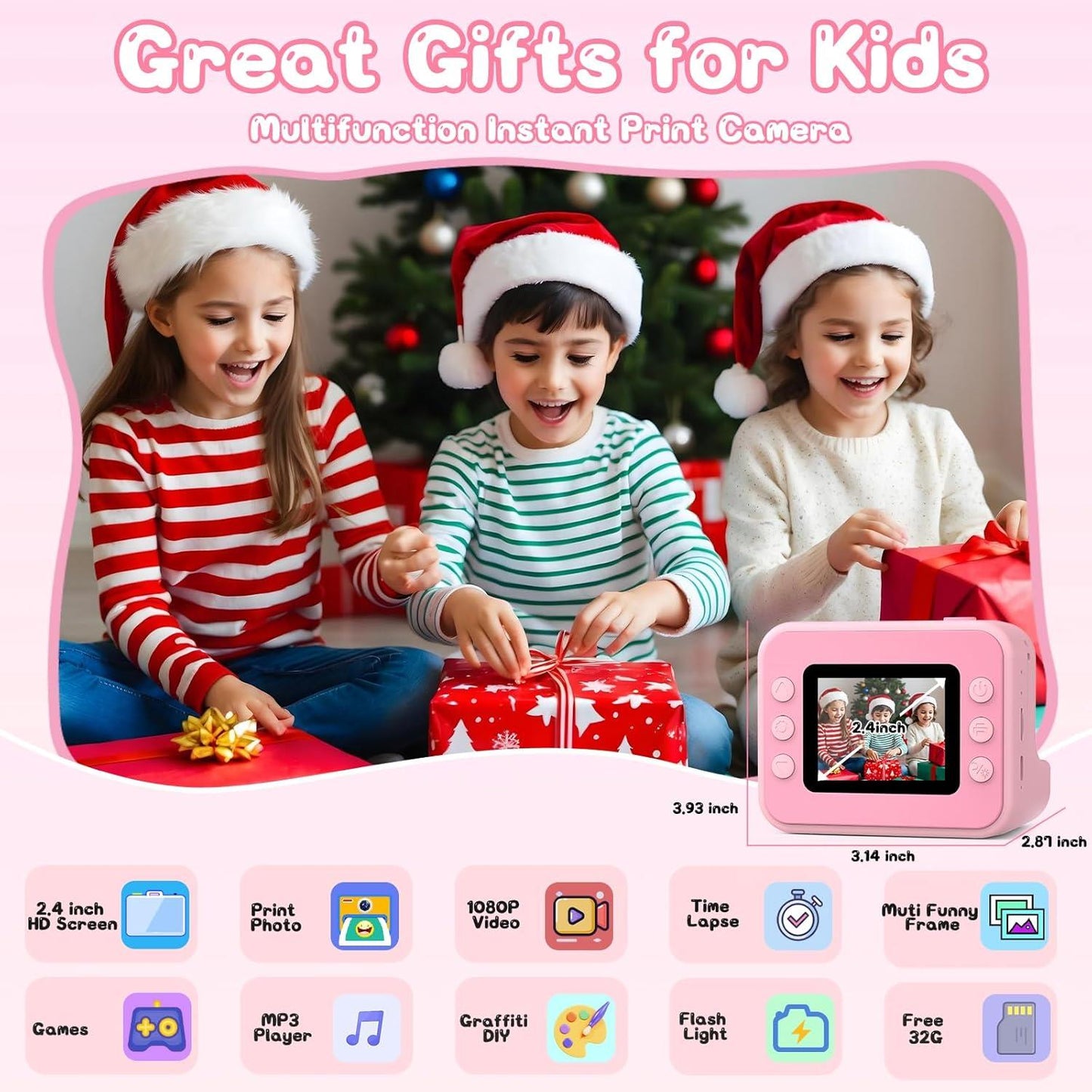 Kids Camera Instant Print - Pink