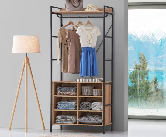 Cohen Open Wardrobe with 4 Shelves- Riveria Oak