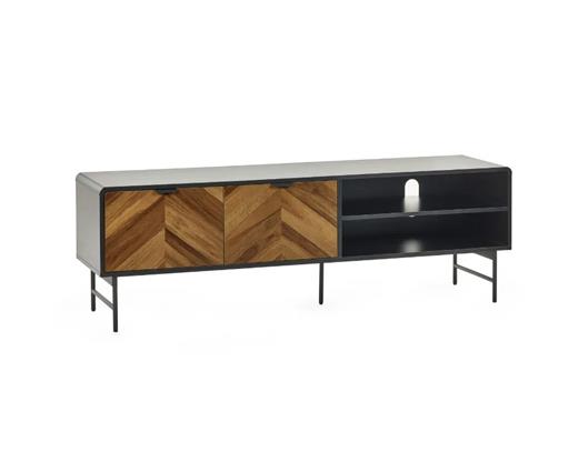 Alvin TV Unit - Black and Natural Brown Wood