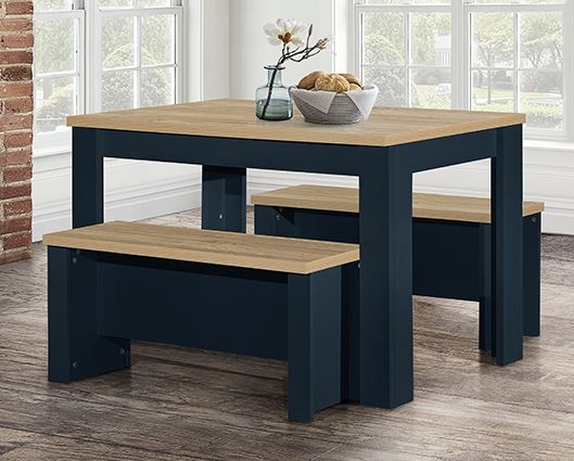 Harper Dining Table & Bench Set - Navy