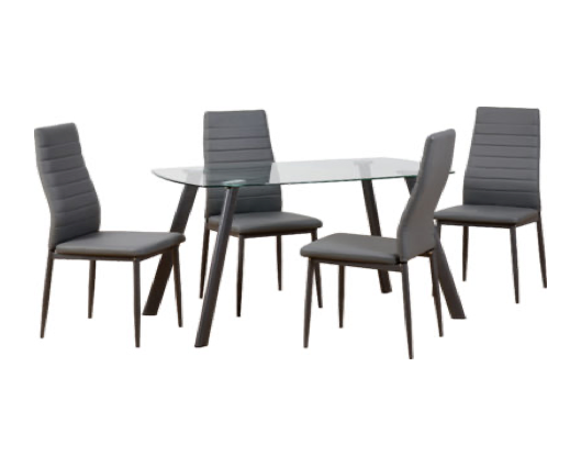 Alice Dining Set - Clear Glass/Grey/Grey Faux Leather