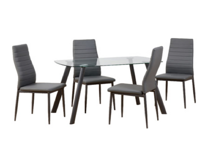 Alice Dining Set - Clear Glass/Grey/Grey Faux Leather
