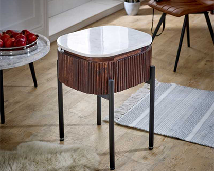 Olin Mango Wood Bedside Table With Marble Top & Metal Legs