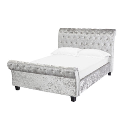 Isabella Double Bed - Silver Crushed Velvet