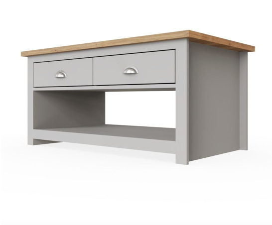 Lincoln 2 Drawer Coffee Table- Light Grey