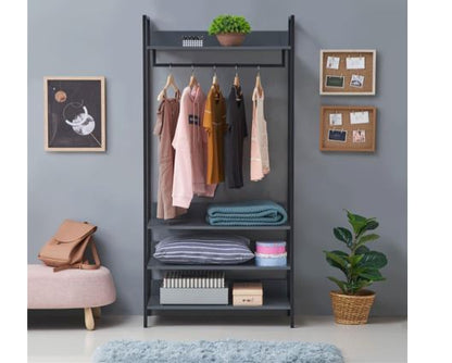 Zulu 4 Piece Bedroom Furniture Set Open Wardrobes-Dark Grey