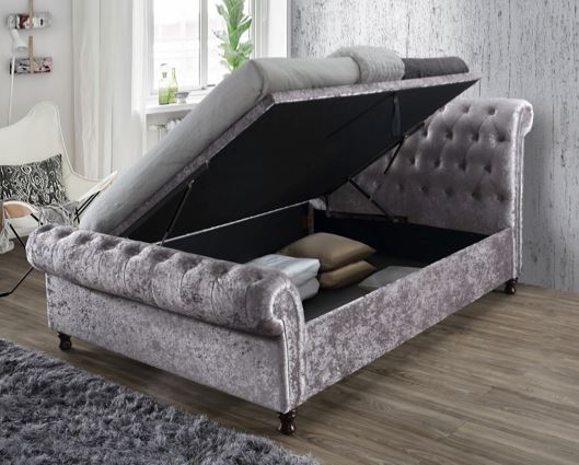 Charlton Side Lift Ottoman King Bed - Steel Crushed Velvet