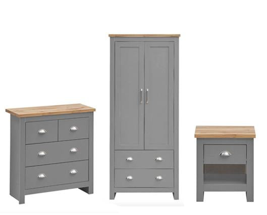 Lincoln 3 Piece Bedroom Set (3 Door Wardrobe, 3+4 Chest, 2 Drawer Bedside)