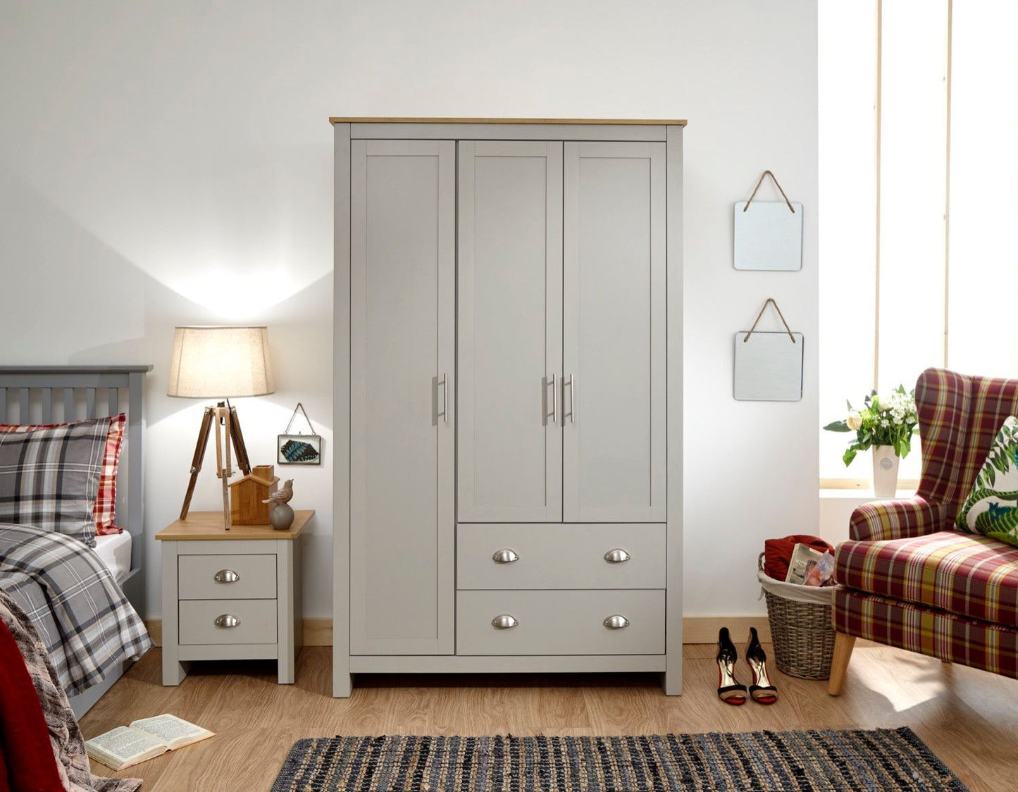 Lachlan 3 Door 2 Drawer Wardrobe-Grey