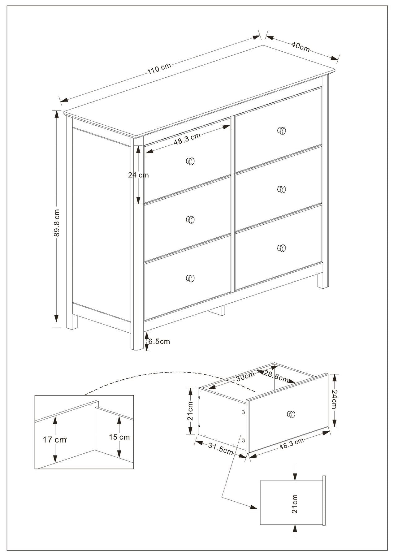 Nairn White 3+3 drawer wide chest of drawers