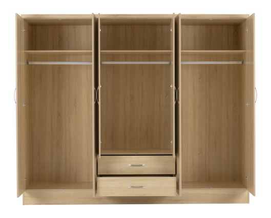 Neptune 6 Door 2 Drawer Mirrored Wardrobe - Sonoma Oak Effect