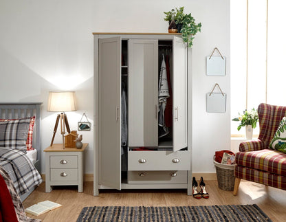 Lachlan 3 Door 2 Drawer Wardrobe-Grey