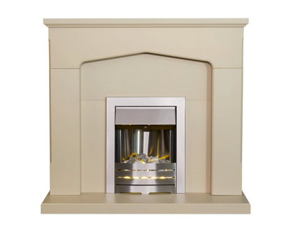 Carolina Fireplace Suite 48inch - Stone With Electric Fire - Brushed Steel 