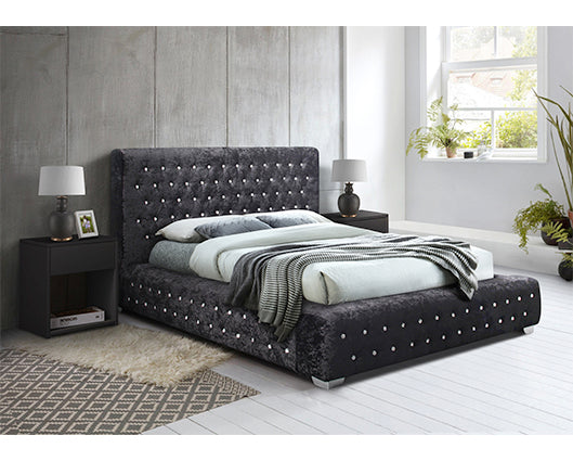 Grace King Bed - Black Crushed Velvet