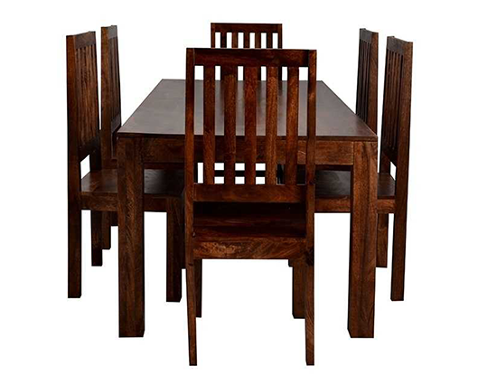 Tyler Dark Mango 6 FT Dining Set with Wooden Chairs