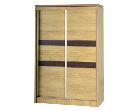 Cordell 2 Door Sliding Wardrobe - Oak Effect Veneer with Walnut Trim