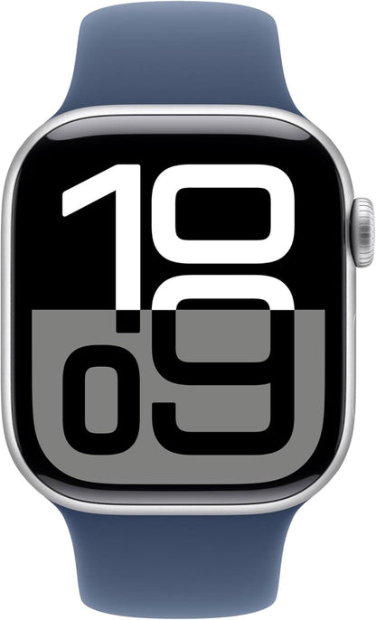 Apple Watch Series 10 GPS 42mm Silver Aluminium Case with Denim Sport Band - S/M