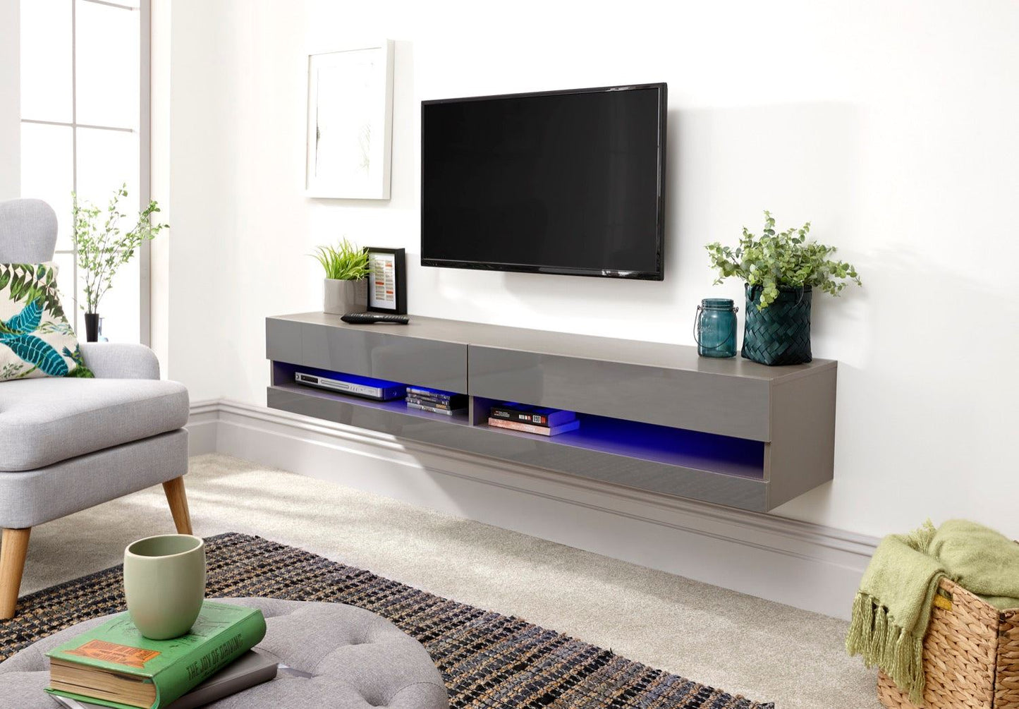 Graze LED 180cm Wall TV Unit-Grey