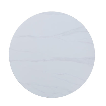 Aspen round dining table, gloss white sintered stone table top with black pedestal leg