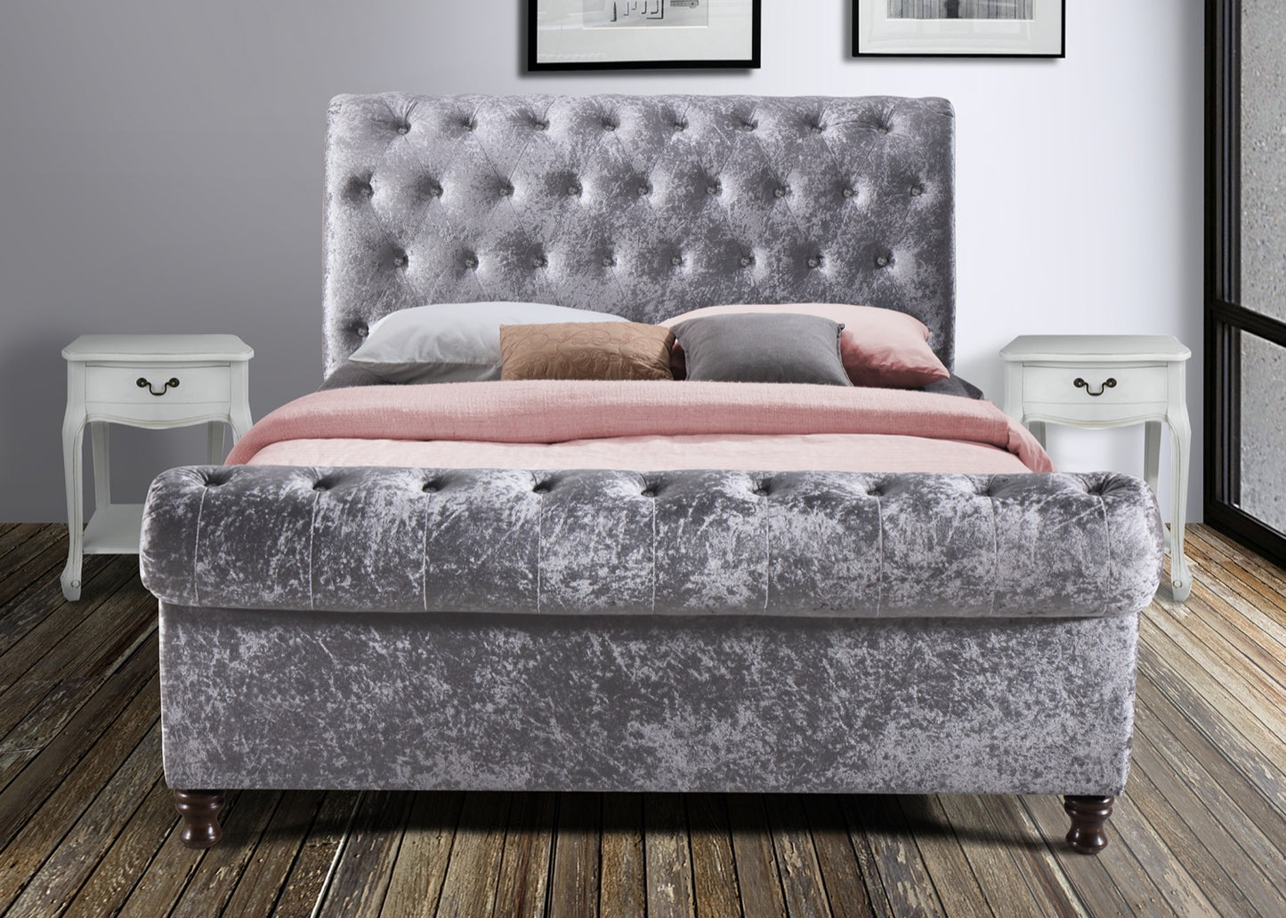 Charlton Crushed Velvet Super King Bed - Steel