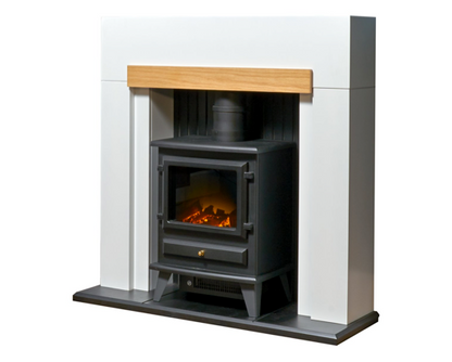 Stalbridge Fireplace 39inch - White/Oak With Electric Stove - Black 