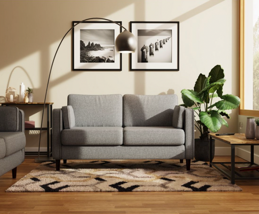 Cora 2 Seater Cushion Back Sofa- Light Grey