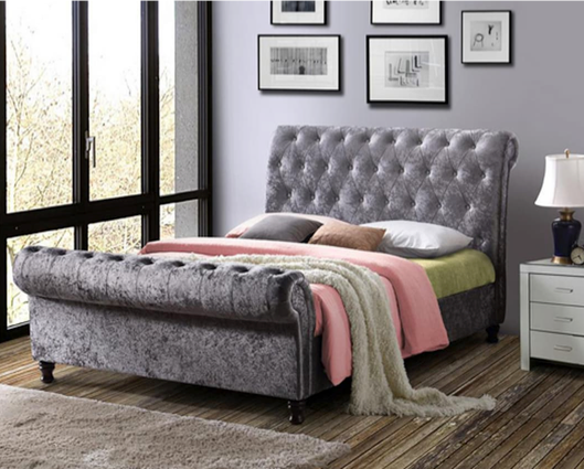 Charlton Crushed Velvet Super King Bed - Steel
