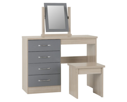 Neptune 4 Drawer Dressing Table Set - Grey Gloss/Light Oak Effect Veneer
