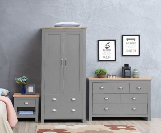 Lincoln 3 Piece Bedroom Set (2 Door Wardrobe, 2+2 Chest, 1 Drawer Bedside)