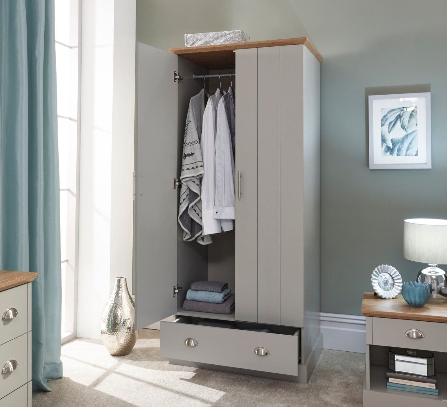 Kinsley 2 Door 1 Drawer Wardrobe-Grey