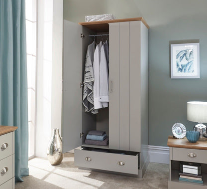 Kinsley 2 Door 1 Drawer Wardrobe-Grey
