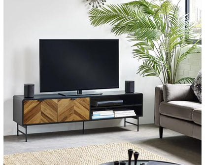Alvin TV Unit - Black and Natural Brown Wood