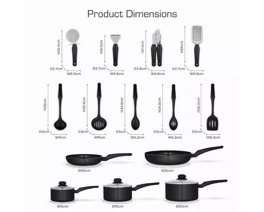 Townhouse 14 Piece Pan and Tool Set - Black