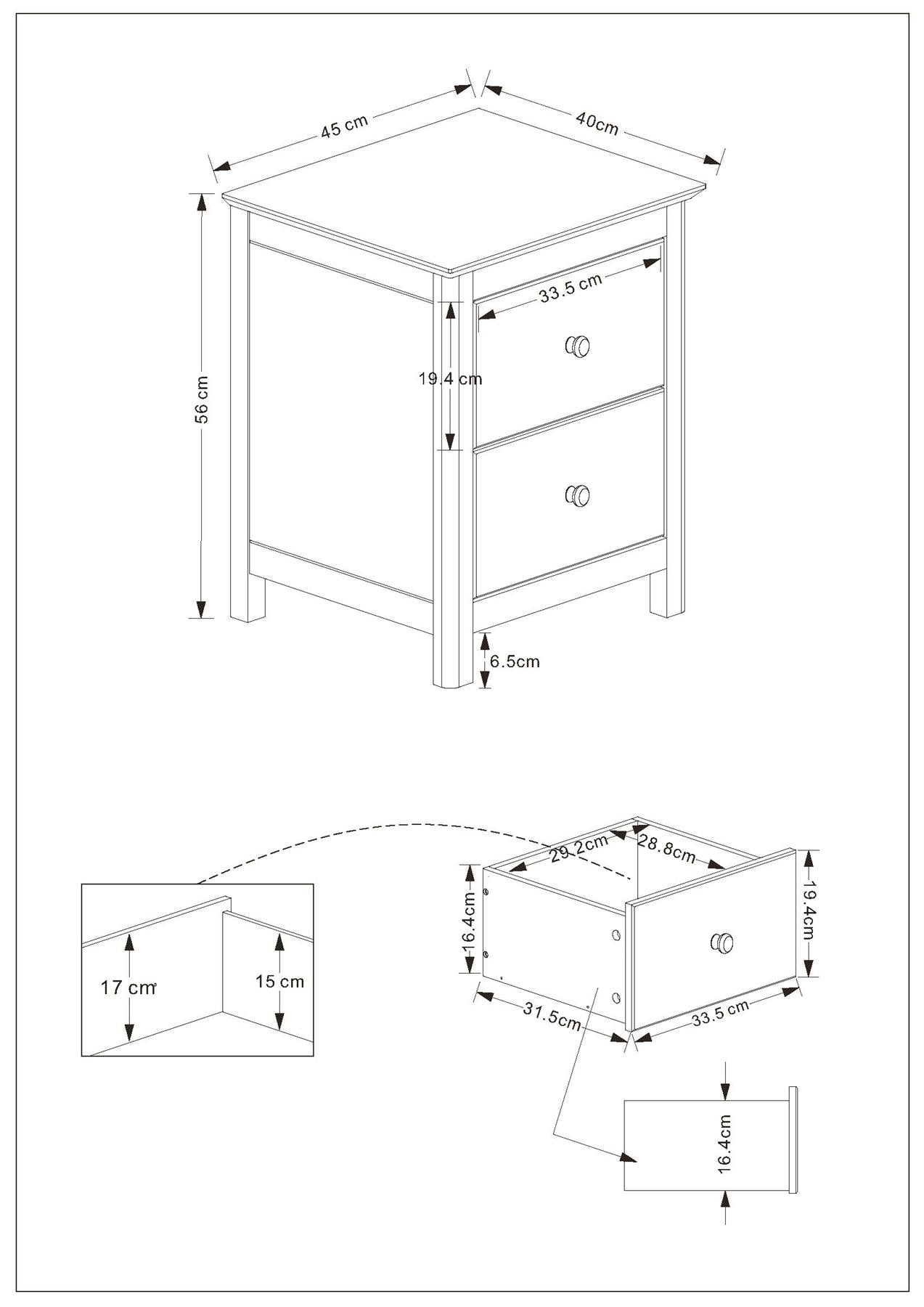 Nairn White 2 drawer bedside cabinet