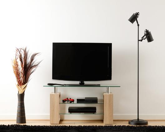 Milan TV Unit - Sonoma Oak Effect Veneer/Clear Glass/Silver