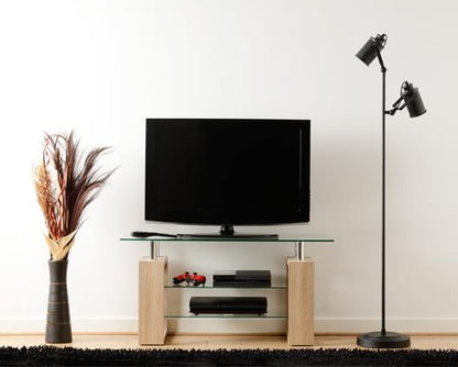 Milan TV Unit - Sonoma Oak Effect Veneer/Clear Glass/Silver