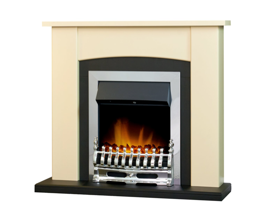 Hardin Fireplace in Cream & Black with Electric Fire in Chrome, 39cm