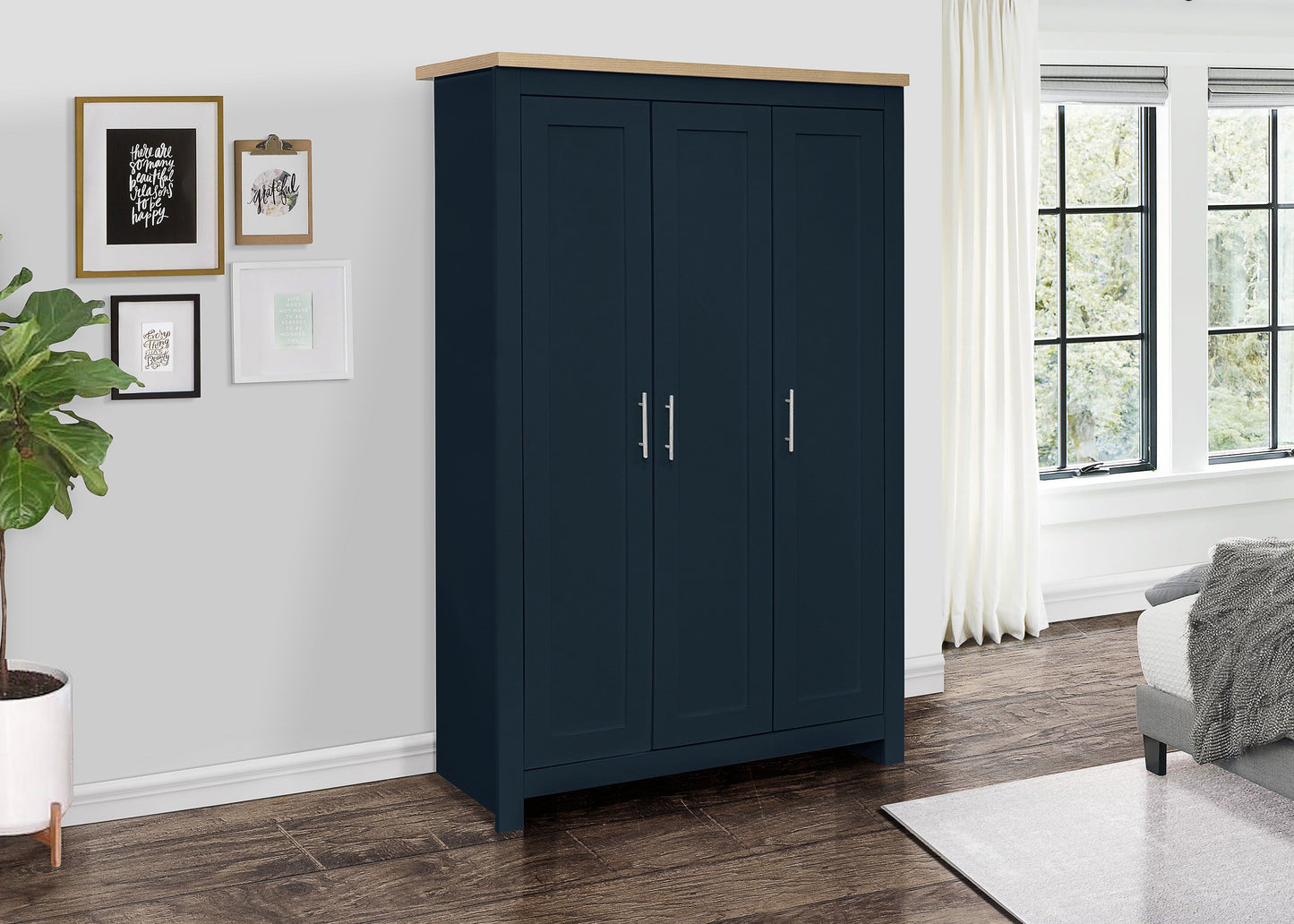 Harper 3 Door Wardrobe - Navy Blue & Oak