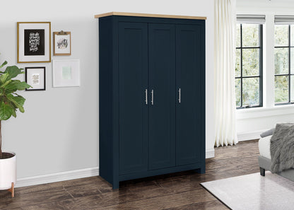 Harper 3 Door Wardrobe - Navy Blue & Oak