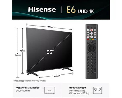 HISENSE E6Q 55" LED 4K HDR Smart TV with Freely