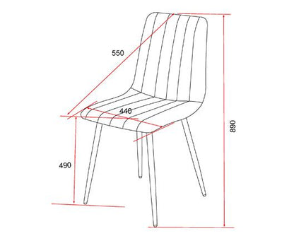 Sraight stitch blue cord dining chair, black tapered legs (pair)