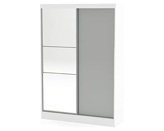 Larz 2 Door Sliding Wardrobe With Mirror - White & Grey