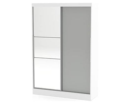 Larz 2 Door Sliding Wardrobe With Mirror - White & Grey