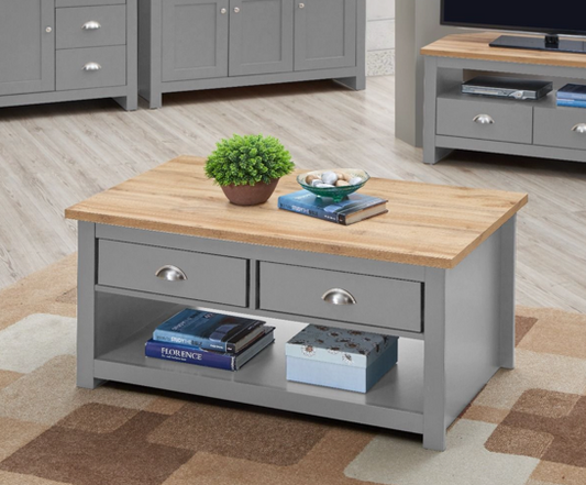 Lincoln 2 Drawer Coffee Table- Light Grey