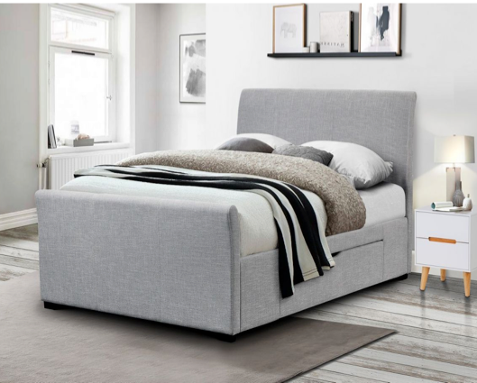 Caprice King Bed With 2 Underbed Storage Drawers - Light Grey