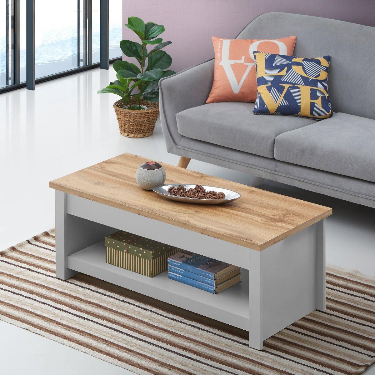 Lincoln Lift-Up Coffee Table- Light Grey